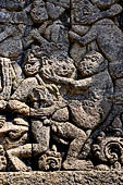 Candi Panataran - Main Temple. Ramayana relief nr 98. Monkeys and bhutas battle. 